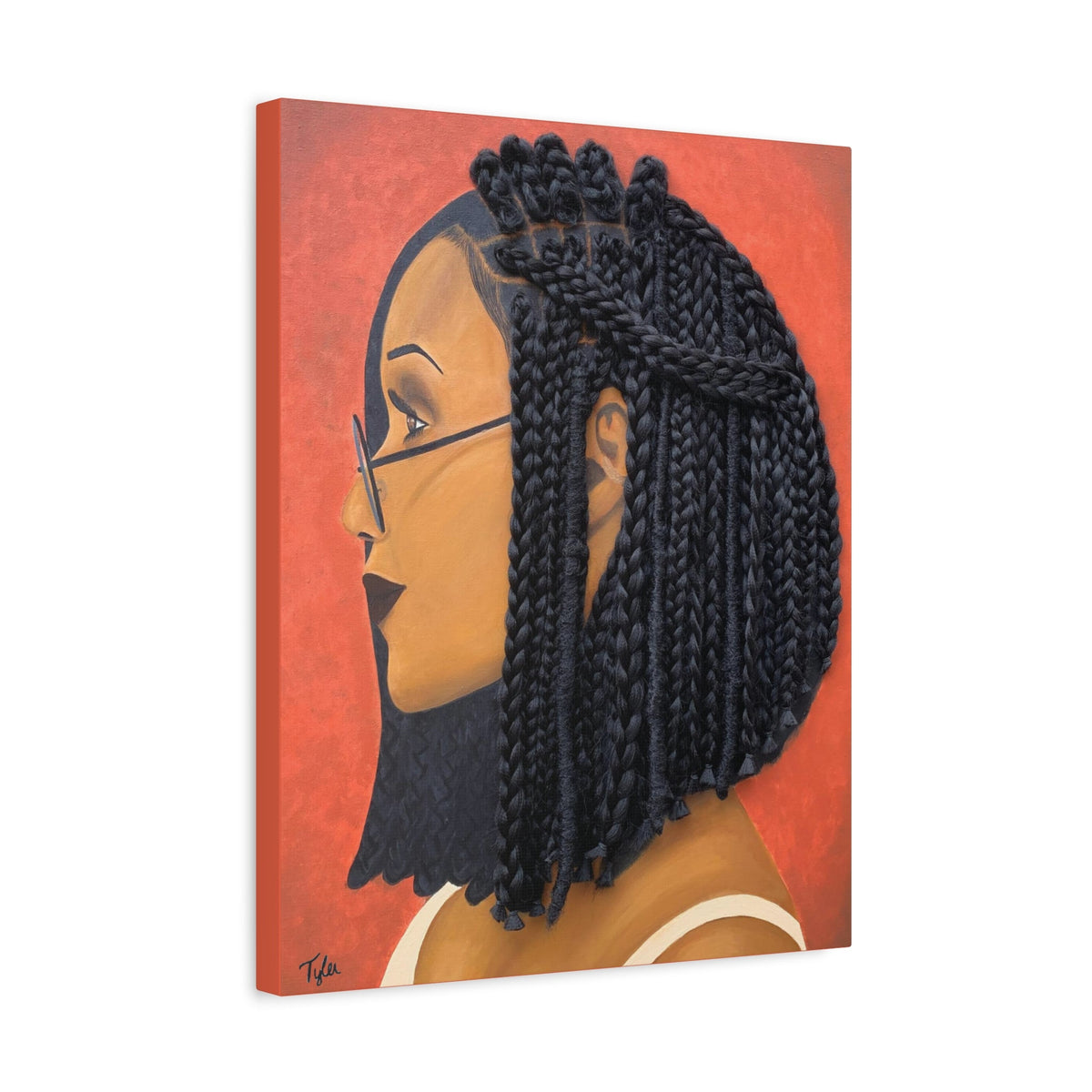 Harmony 2D canvas print, natural hair box braids portrait, Black wall art