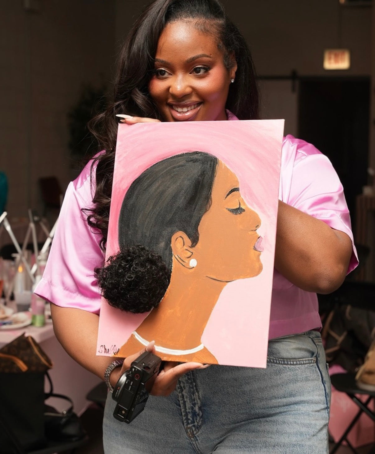MasterPEACE 3D hair art paint kit, pink canvas with textured 3D hair piece